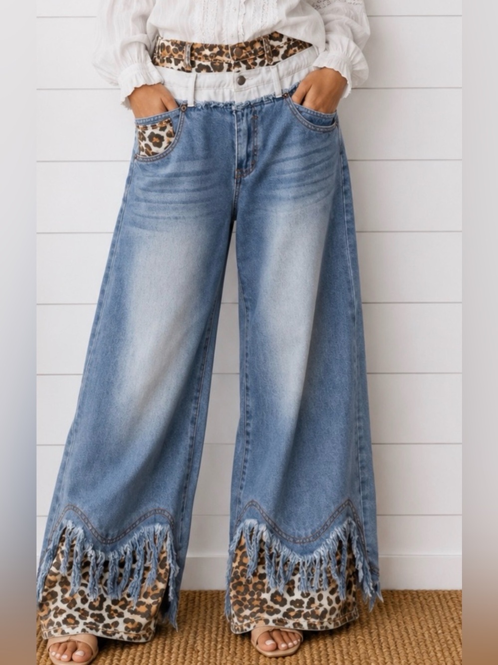Oli Hali Double waisted with frayed hem & leopard contour.